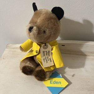 Paddington Bear Yellow Rain Coat by Eden Toys Vintage With Tag No Hat 1982